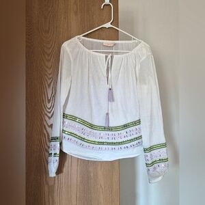 Tory Burch White Boho Embellished Cotton Blouse 8